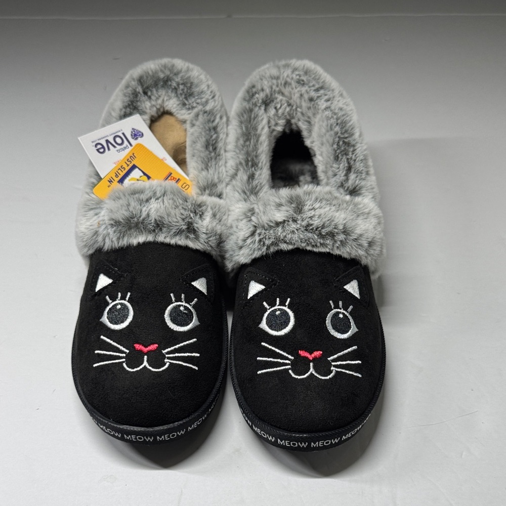 Skechers Bobs Women's Too Cozy Meow Pajamas Black Slippers
